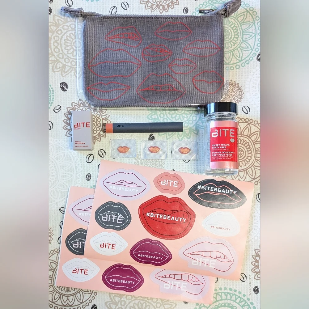 Bite Beauty Amaretto Power Move Lip Crayon & Lip Mask bundle & Bag + extras